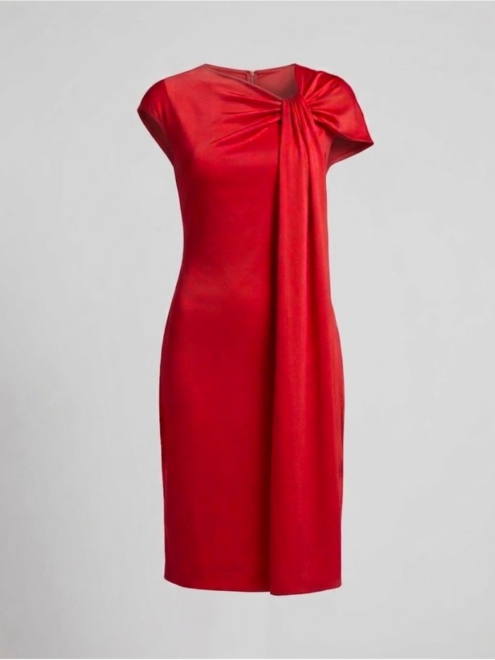 St. John Knits Liquid Satin Dress Cascade Detail Granita Red Black Label Size 8